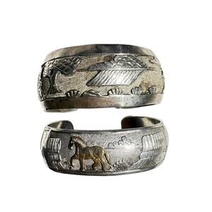 Lot of 2 - Native American Sterling Silver Cuff Bracelets Navajo